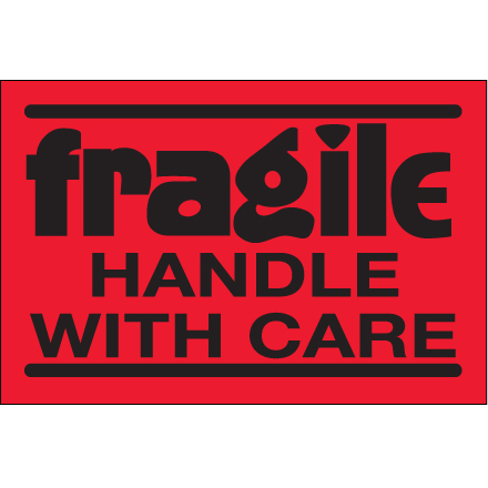 2 x 3" - "Fragile - Handle With Care" (Fluorescent Red) Labels