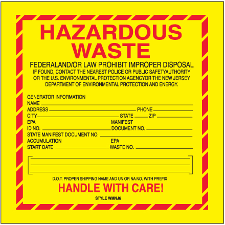 6 x 6" - "Hazardous Waste - New Jersey" Labels